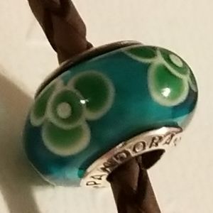 PANDORA GREENS FLORAL FLOWER GLASS BEAD CHARM